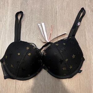 Victoria’s Secret Black and Gold Star Pattern Bra